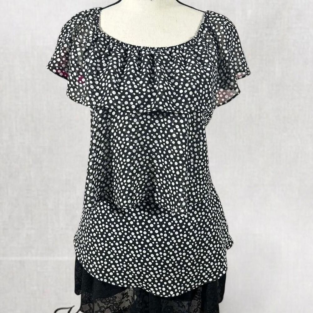 Goth Feminine Ruffle Polka Dot Black and White Blouse